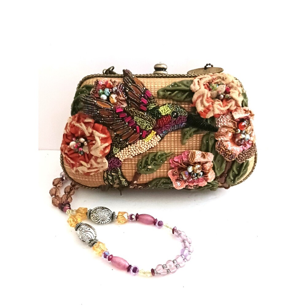 Mary Frances Sweet Nectar Hummingbird Clutch w Beaded Strap
